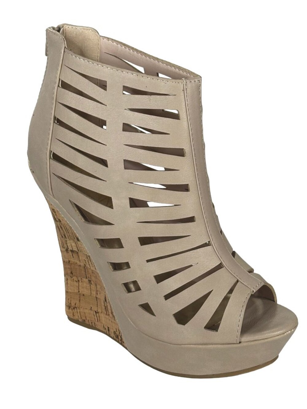 Adriana Celia-21 Women Beige Cutout Wedge Bootie Peep Toe Platform